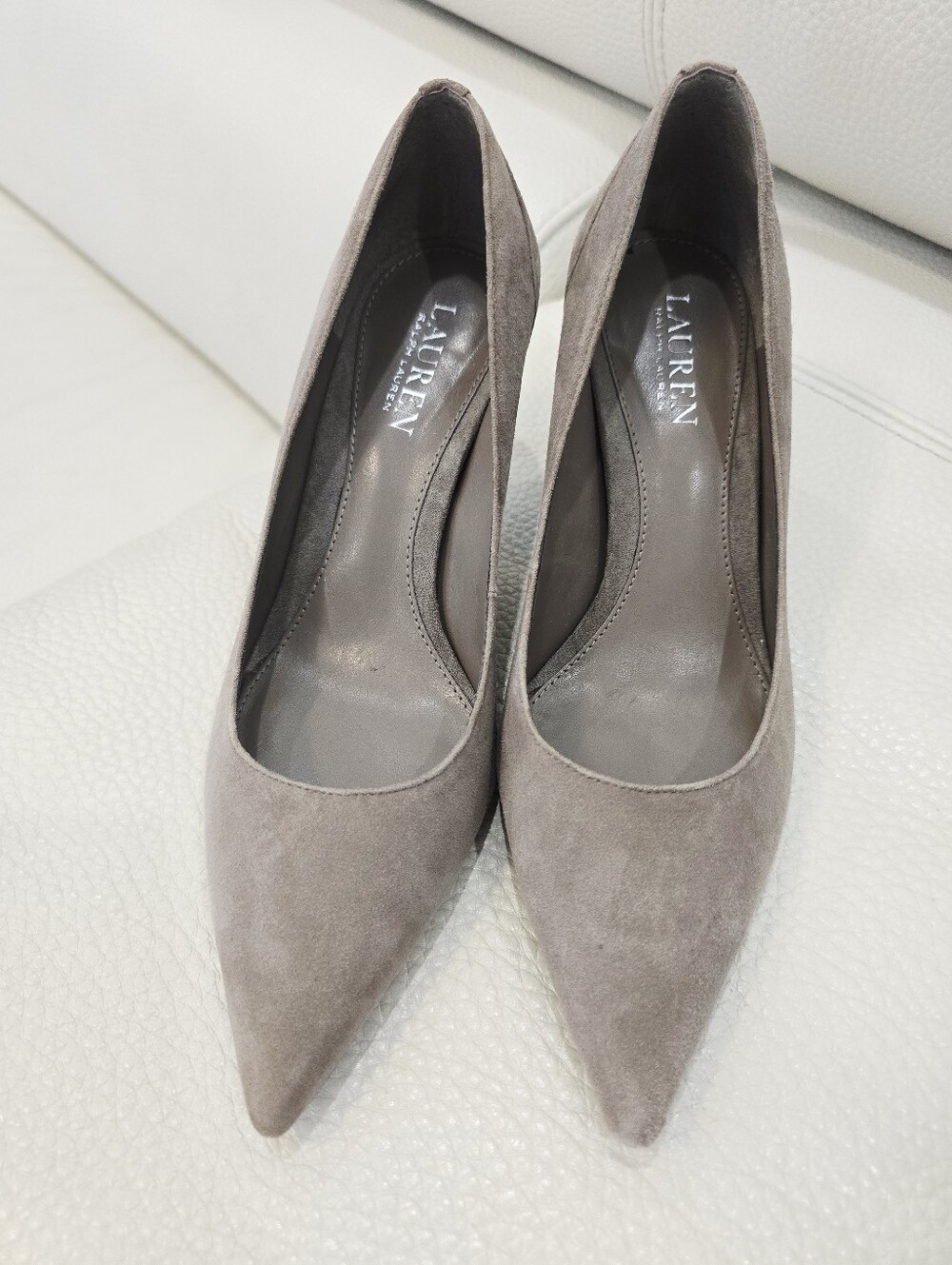 Lauren Ralph Lauren Leather Suede Pointed Toe Pumps Taupe Gray Size 8.5